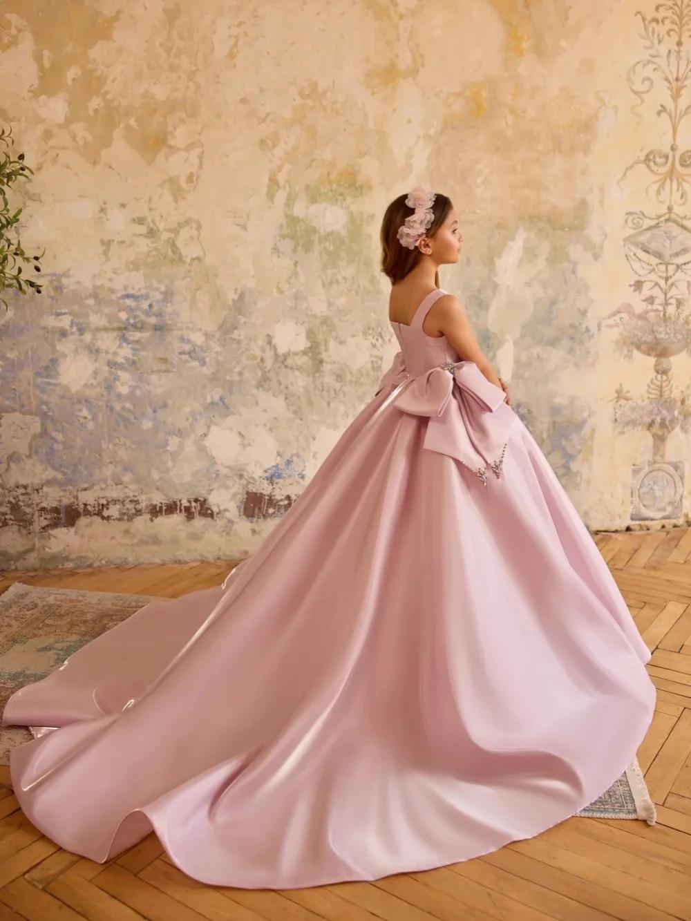 Robes luxueuses pour filles, avec nœud en cristal, tenue de fête d'anniversaire, moderne et élégante