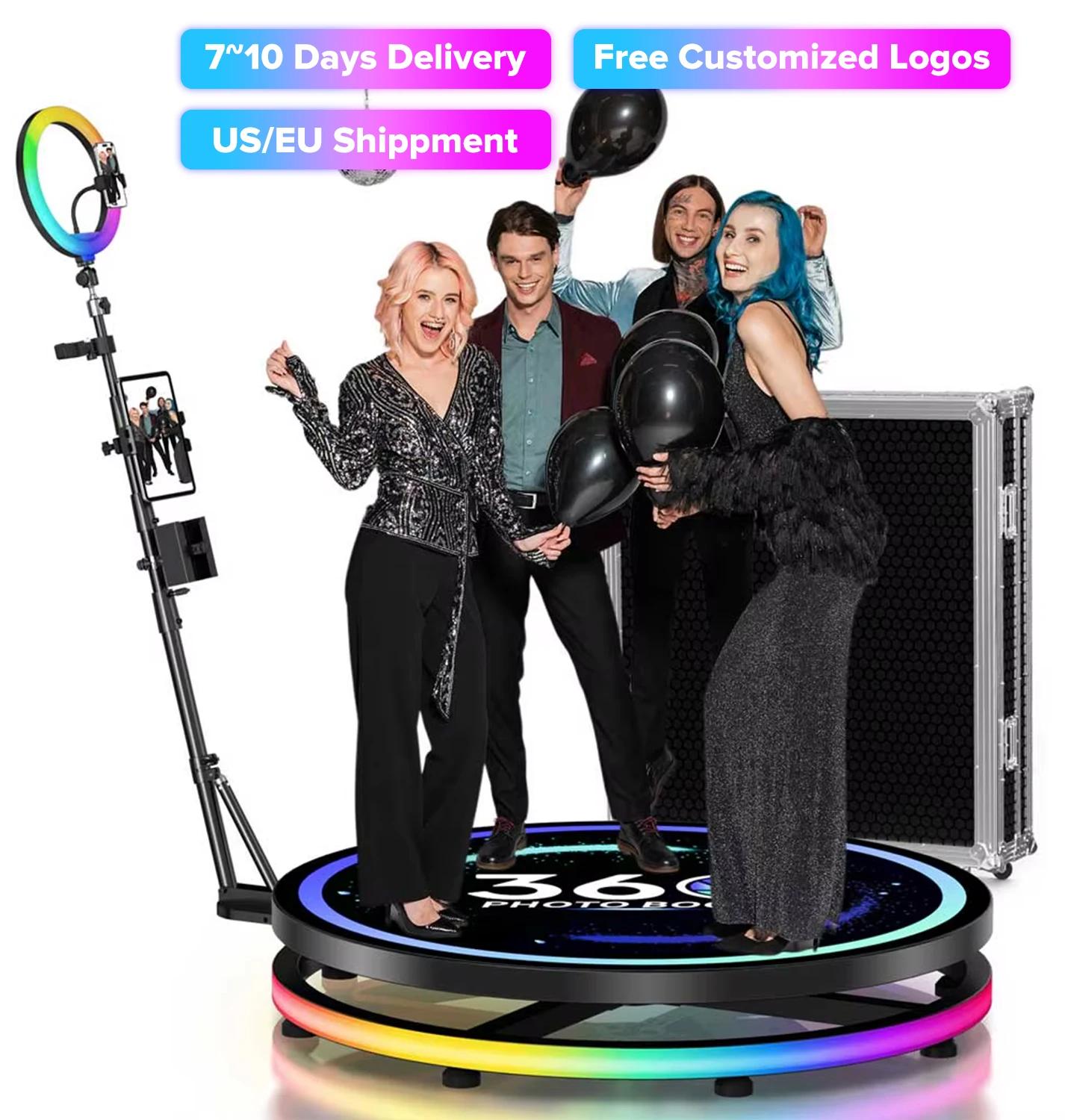 Plateforme rotative 360 pour cabine photo selfie avec anneau lumineux RGB pour location événementiel