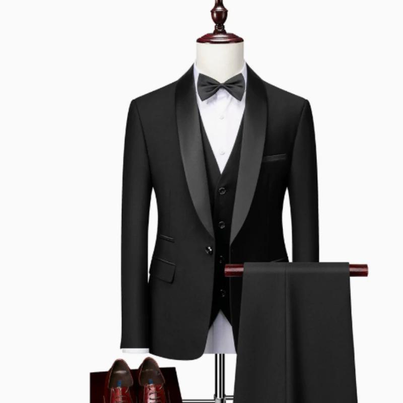 Costume 3 pièces pour homme, taille US, col à revers noir, veste, gilet et pantalon / Tenue de cérém