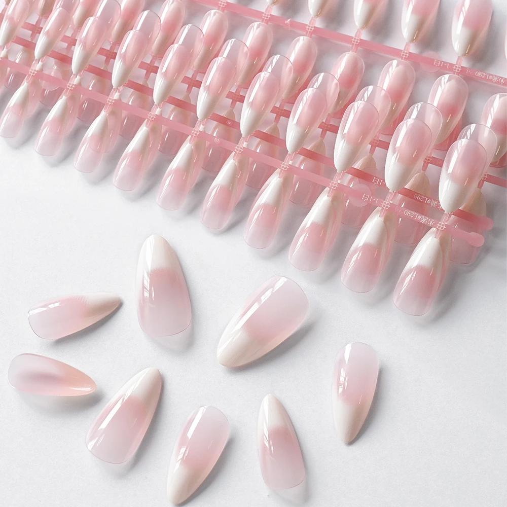 120 pièces nu rose dégradé presse sur ongles Ultra-tendre amande Gel faux ongles Simple couverture c