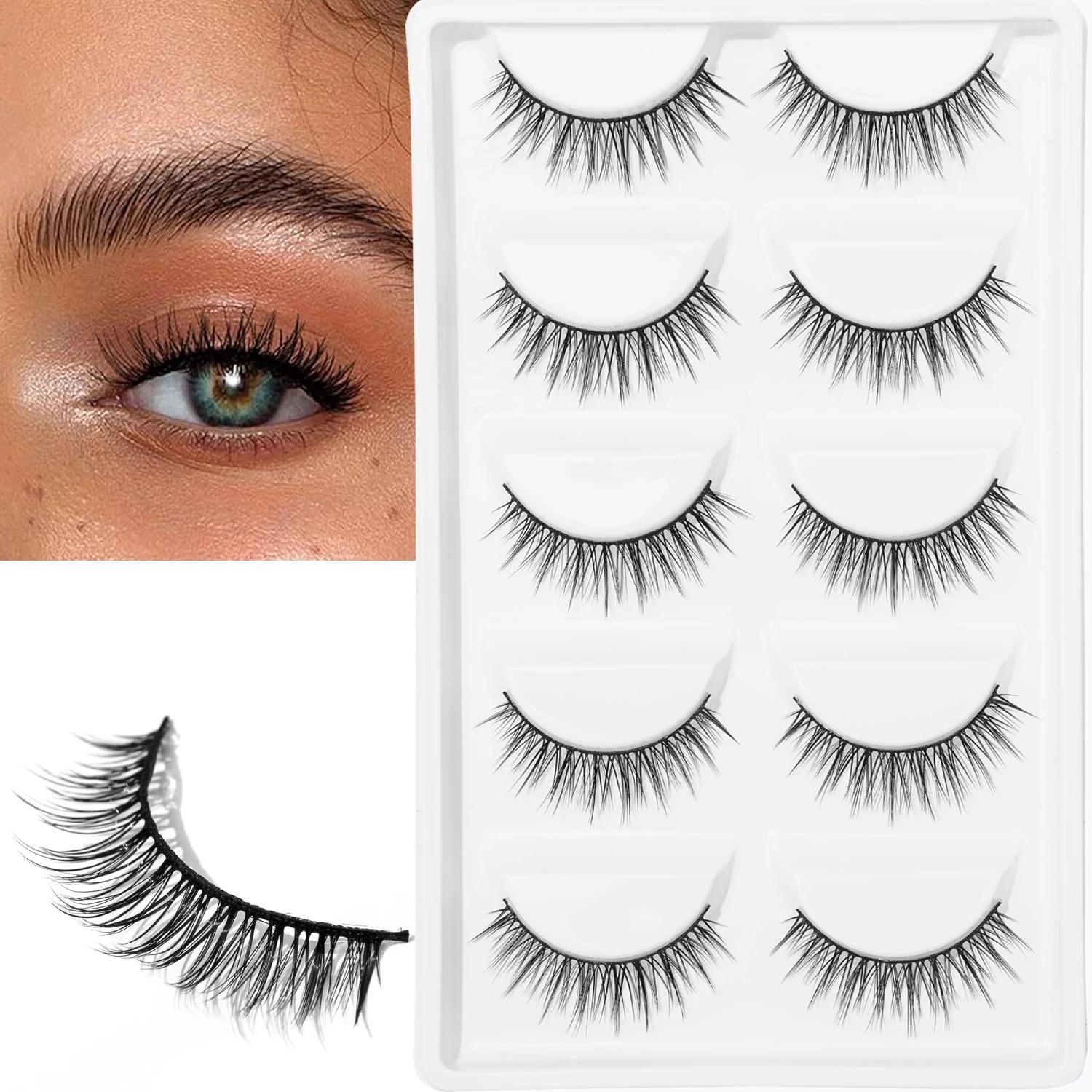 Cils Terrier noirs naturels, 5 paires, croix fine, adaptés à la date de travail quotidienne