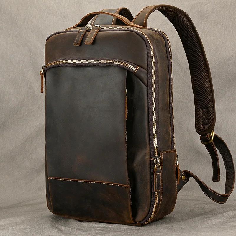 Sac à dos de voyage vintage en cuir à double fermeture éclair pour homme, sacoche de voyage faite à