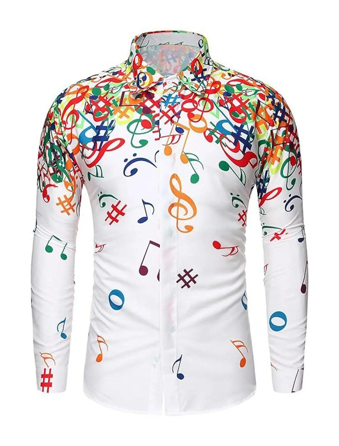 Chemise boutonnée pour hommes, col Notes de musique, impression 3D, vacances quotidiennes, manches l