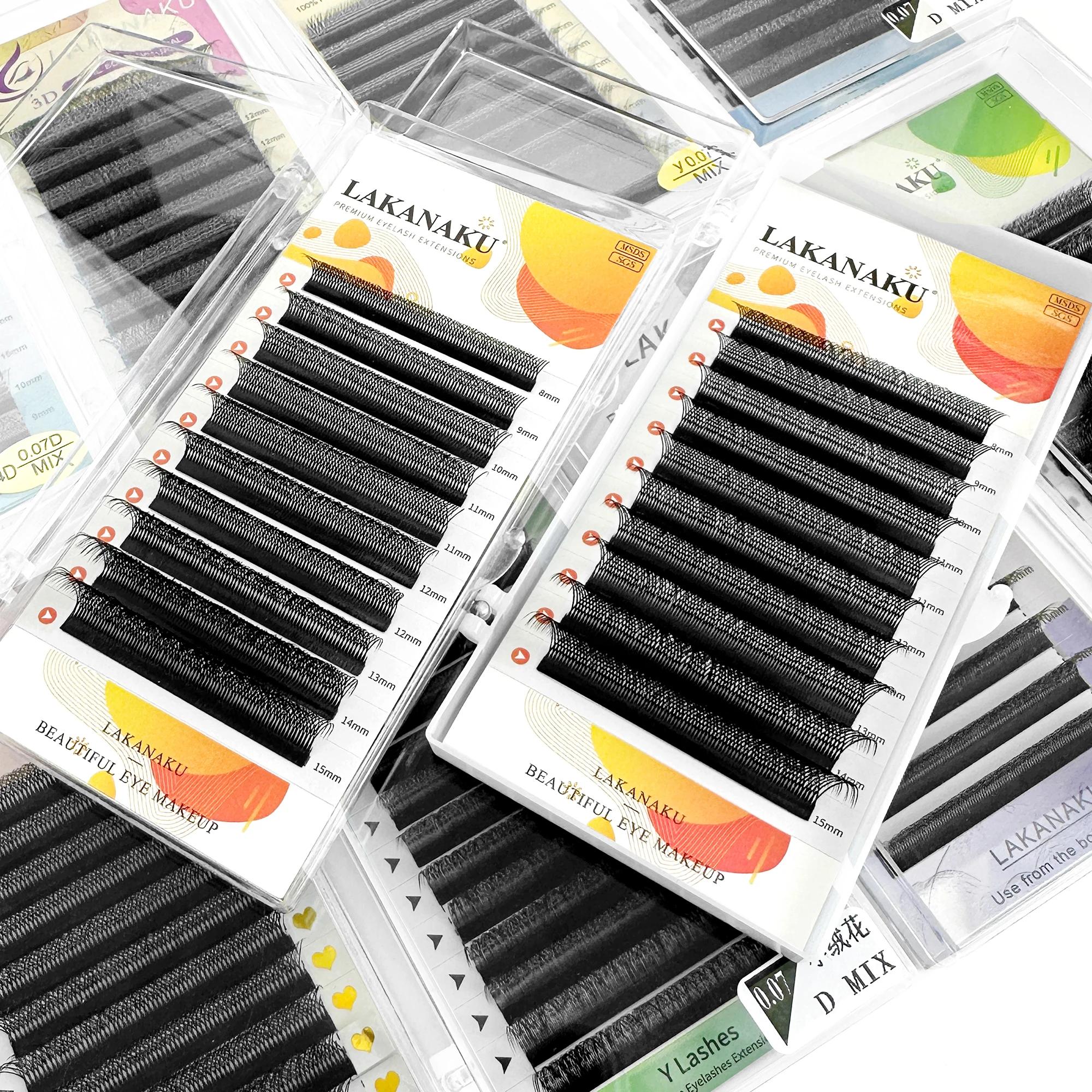 LAKANAKU 6 plateaux 6D W en forme d'extensions de cils Volume Egipcio complet Cilios naturel Fio 6w