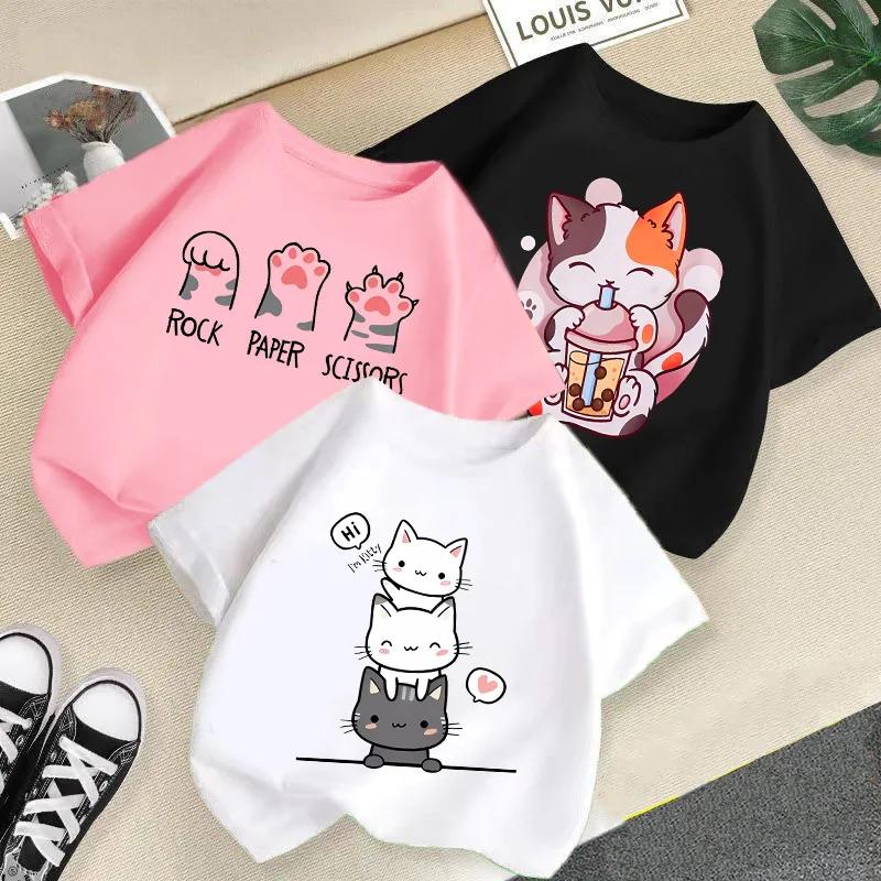 T-shirt à manches courtes et col rond pour bébé fille, vêtement d'été tendance, couleur bonbon, impr