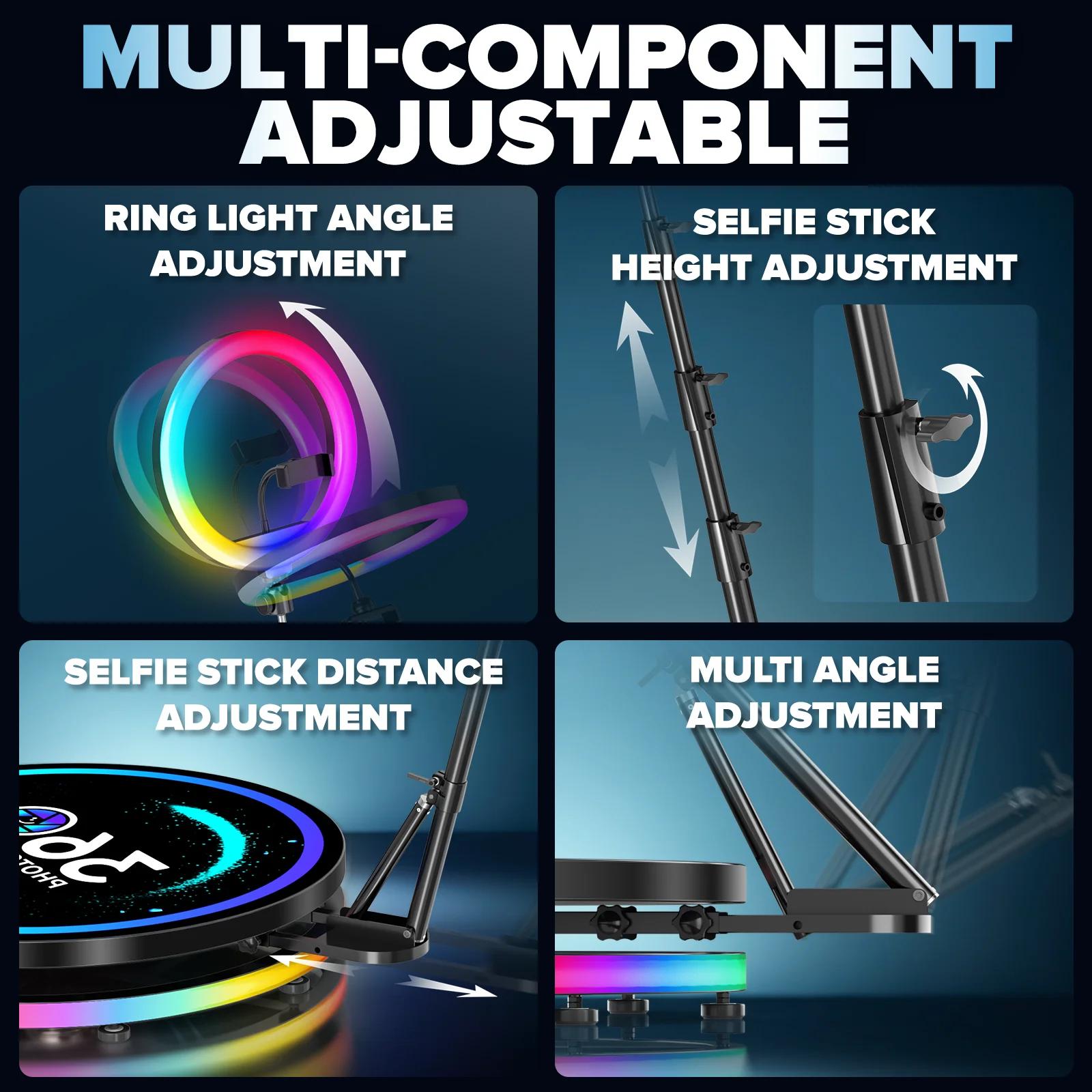Plateforme rotative 360 pour cabine photo selfie avec anneau lumineux RGB pour location événementiel