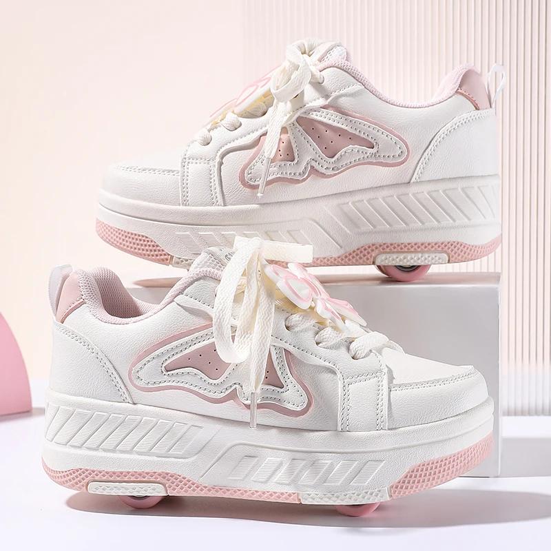 Patins à roulettes pour enfants, nouveaux patins à quatre roues détachables en cuir à lacets, access