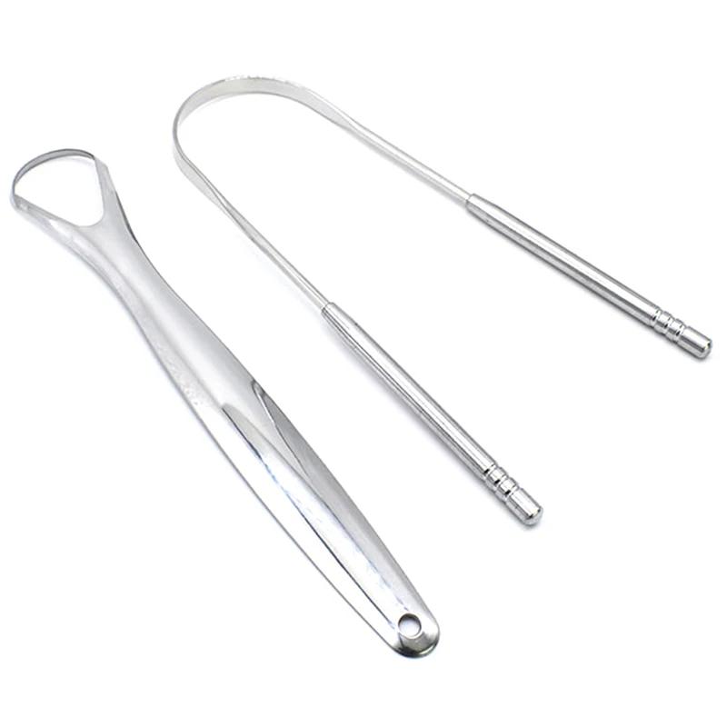 Grattoir à langue en acier inoxydable, 2 pièces, nettoyeur de langue, soins buccaux, grattoir d'hygi
