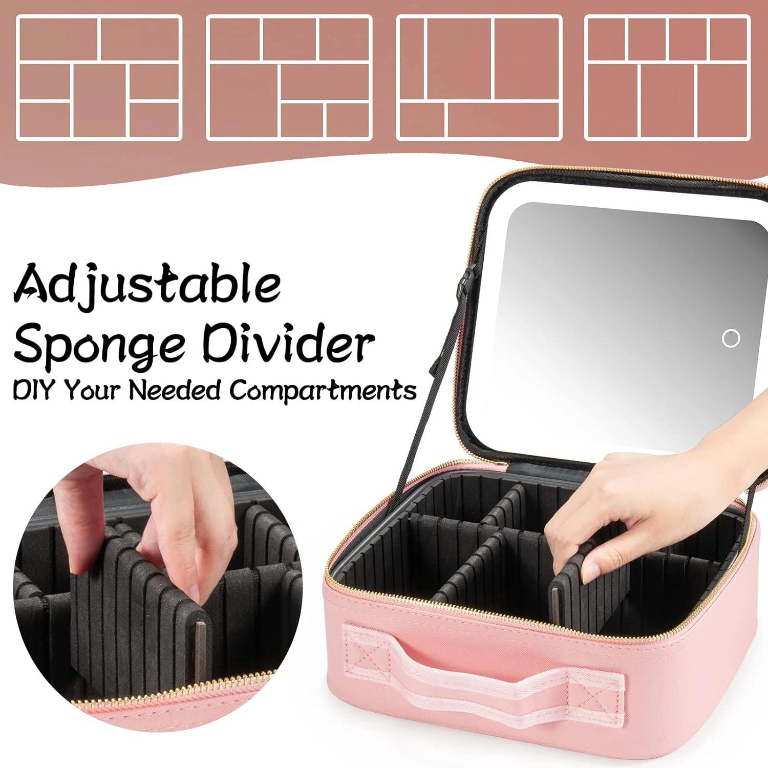 Trousse de maquillage avec miroir LED, grande mallette de voyage, organisateur de cosmétiques, sacs