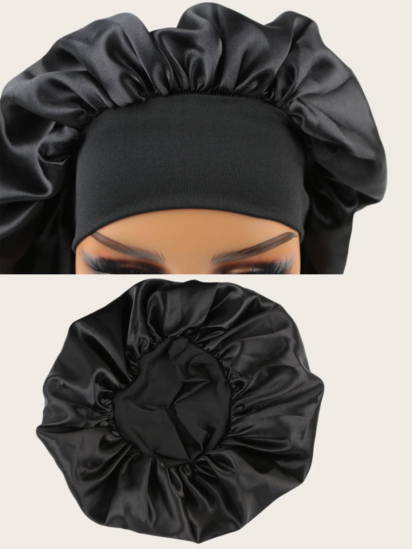 Bonnet de nuit unisexe en Satin soyeux, bandeau élastique, Extra Large, avec bande élastique de qual