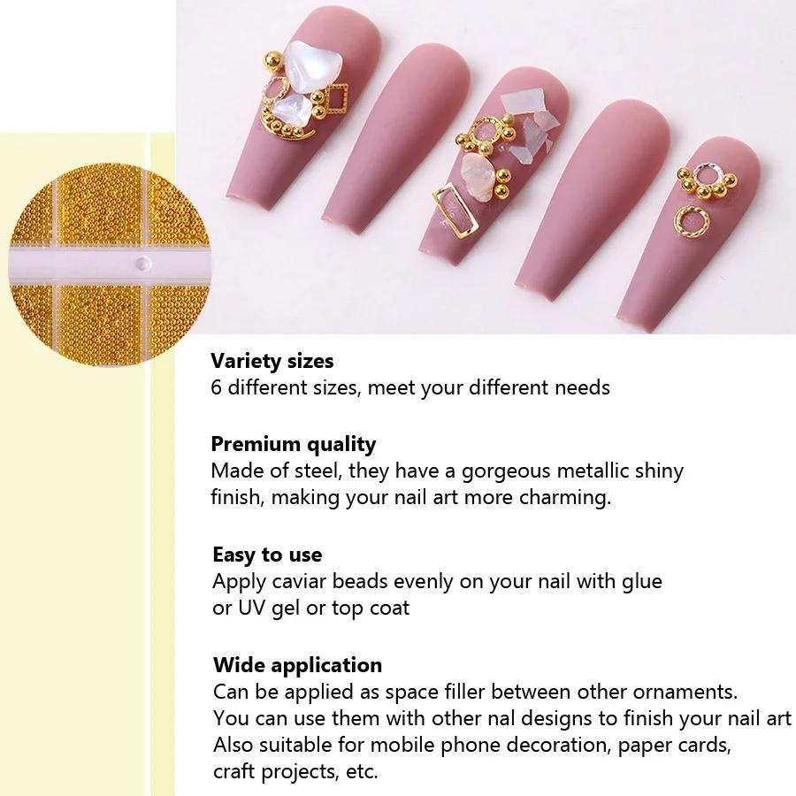 Perles de Caviar à 12 compartiments, accessoires métalliques pour Nail Art, perles en métal avec boî
