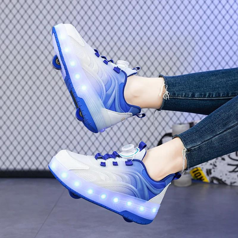 Chaussures de patin à roulettes à deux roues pour enfants, baskets lumineuses de sport lumineuses po