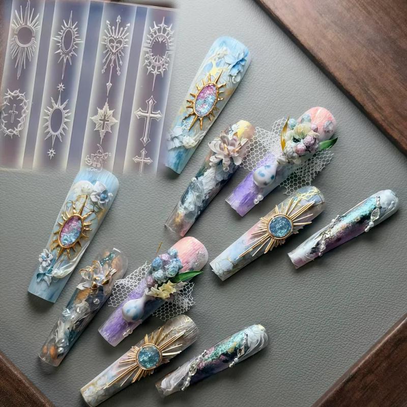 Moule à ongles en silicone transparent, motif tête de cheval licorne du Nouvel An, croix lumineuse s