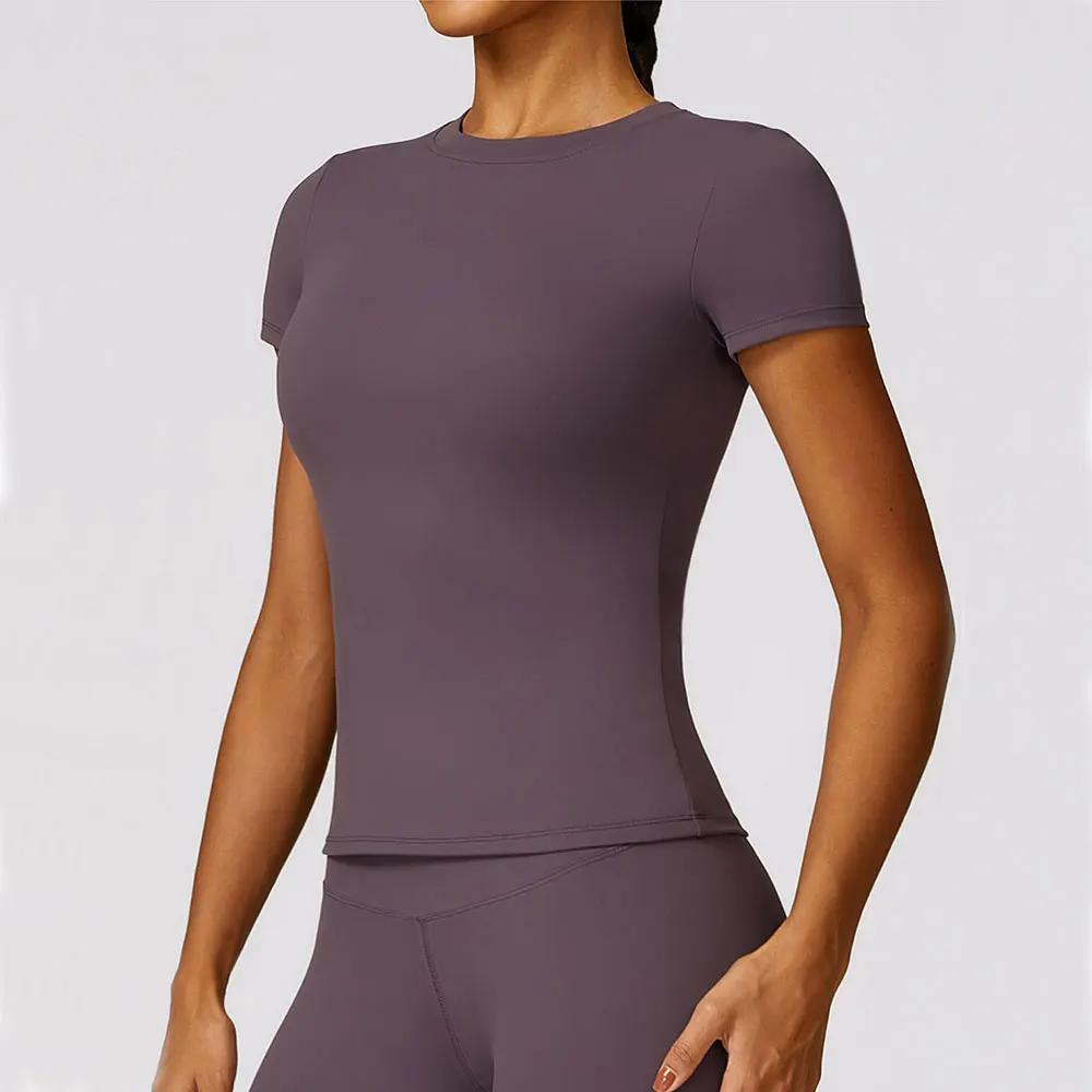 Femmes Sexy haut de Yoga sans couture Sport t-shirts vêtements de Fitness à manches courtes chemise