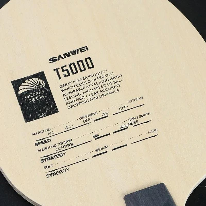 Sanwei-Raquette de ping-pong T5000, 5 lames en bois et 2 carbone, pour adolescents, attaque rapide