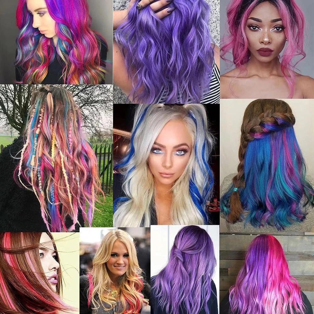 Extensions capillaires synthétiques à clips, 6 pièces/paquet, reflets colorés pour filles, 22 pouces