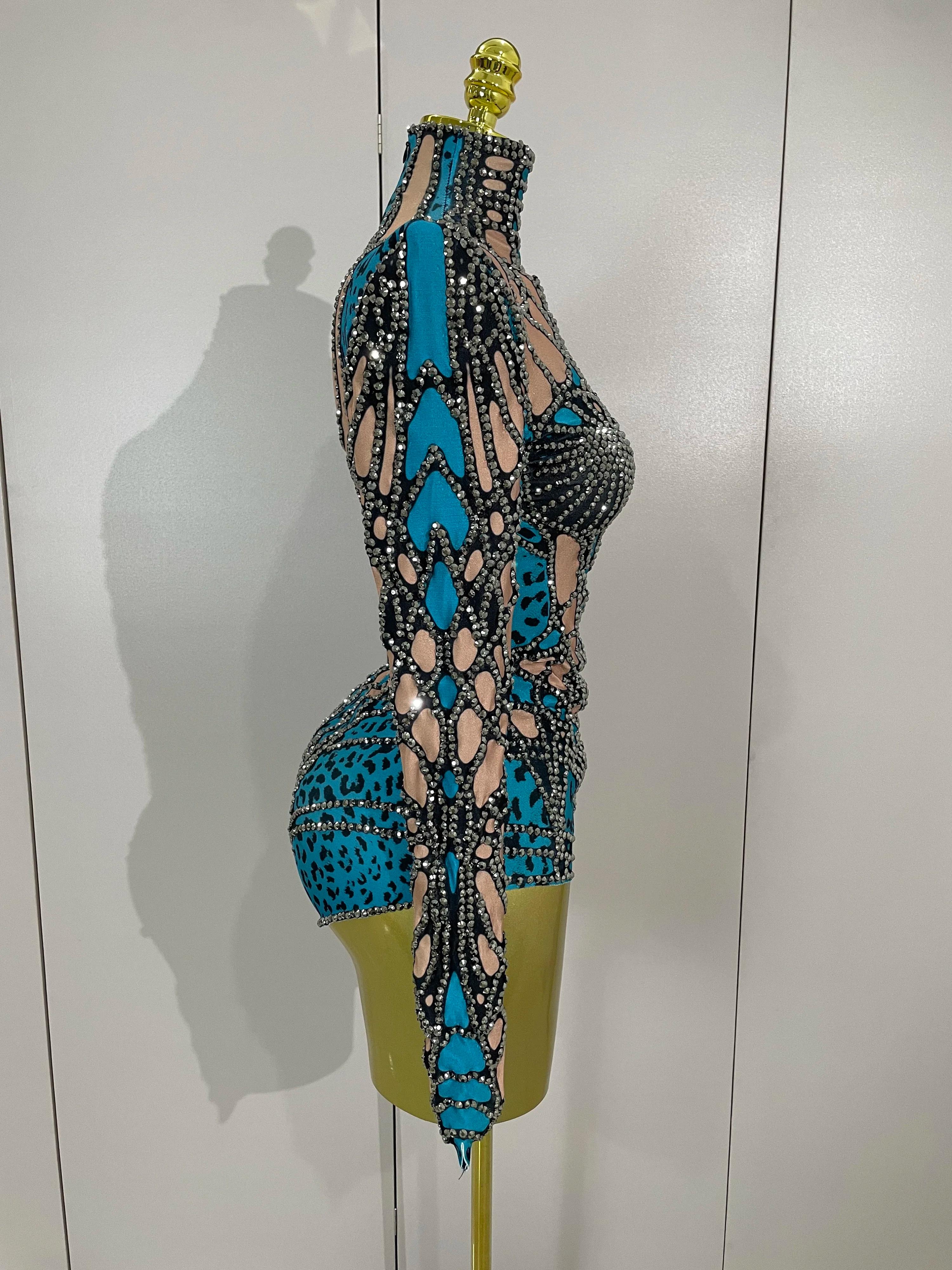 Body extensible à manches longues avec strass scintillants pour femmes, Costume de soirée de luxe po