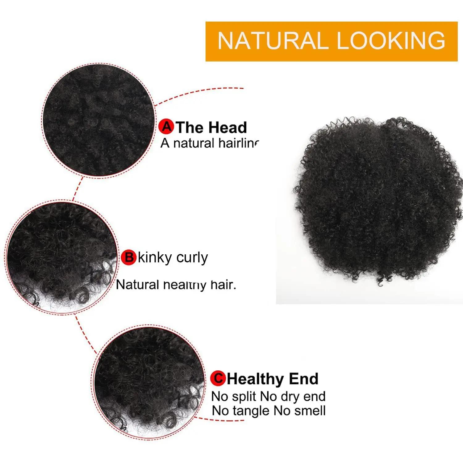 Extension de queue de cheval synthétique Afro bouffante, cheveux crépus bouclés avec cordon de serra