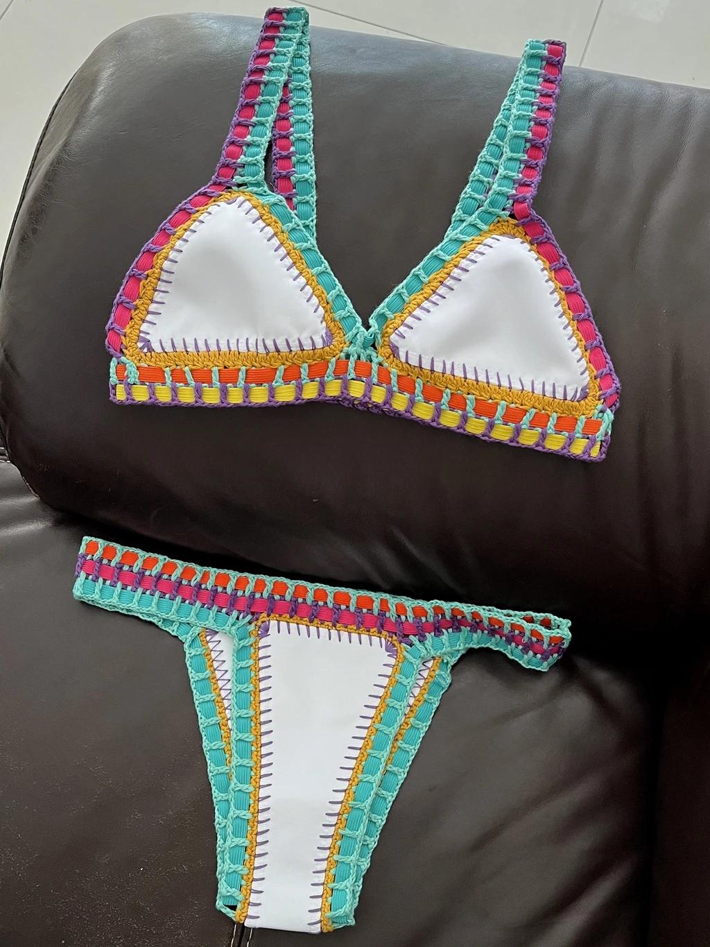 Maillot de bain crocheté main femmes blanc - Style boho sexy réversible plage été tendance