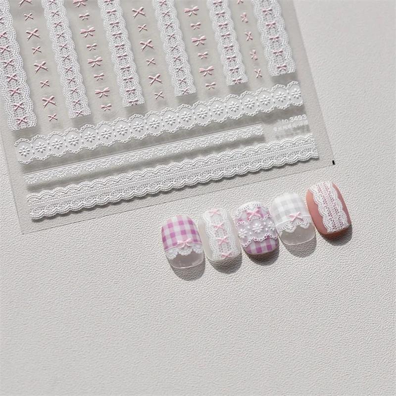 Autocollants en dentelle pour ongles, 1 pièce, motif cœur d'amour, rose, blanc, noir, auto-adhésif,