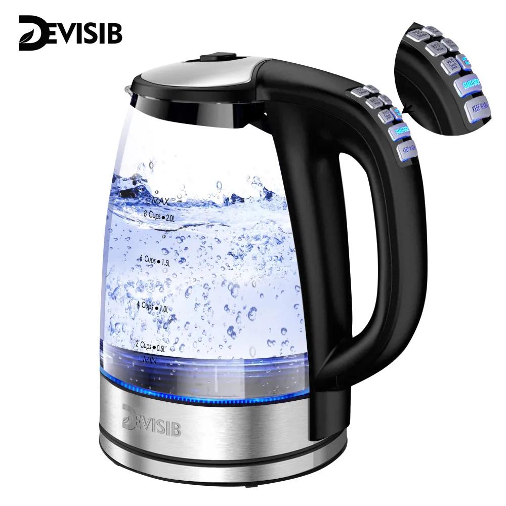 DEVISIB Bouilloire électrique en verre, ébullition rapide 2200 W, contrôle de la température, mainti