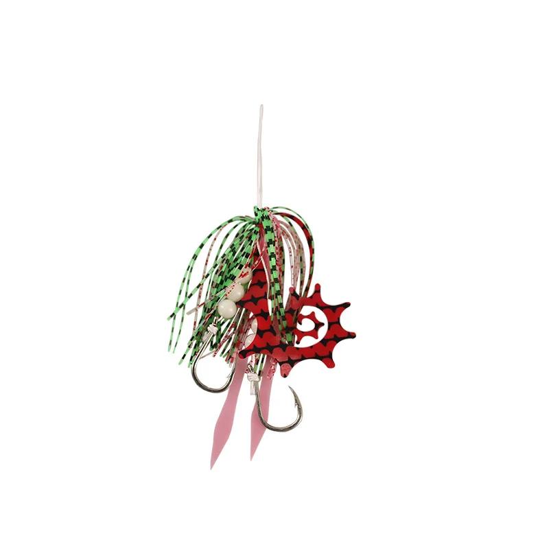 20 pièces Jig crochet en caoutchouc jupe vivaneau perles lumineuses en acier au carbone Double croch