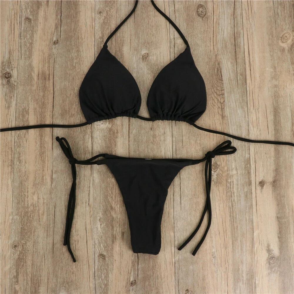 Femmes string Bikini ensemble côté cravate Sexy maillot de bain Style bandeau maillot de bain brésil