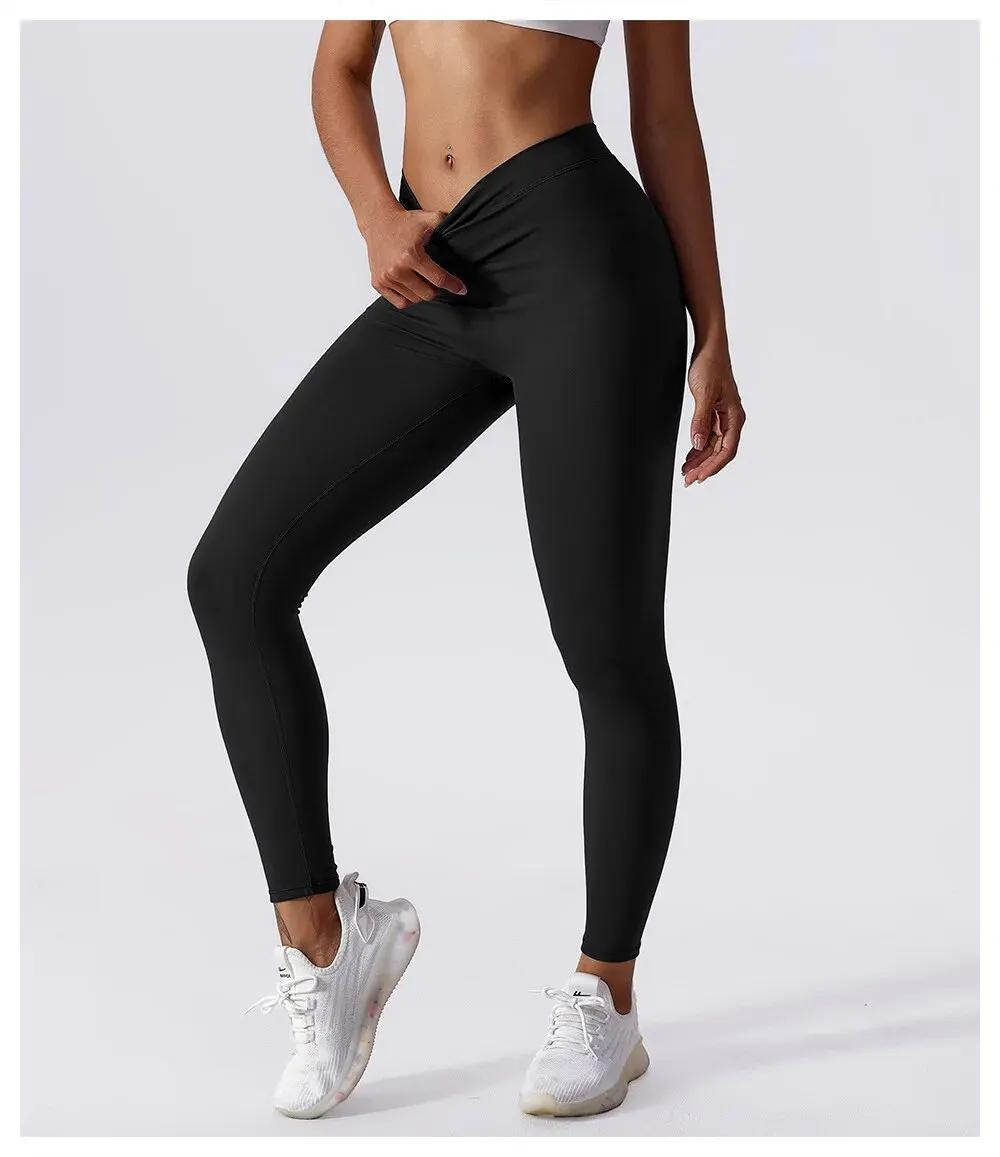 Pantalon de yoga fitness taille en V pour le dos, lifting des hanches, pêche au miel, collants de sp