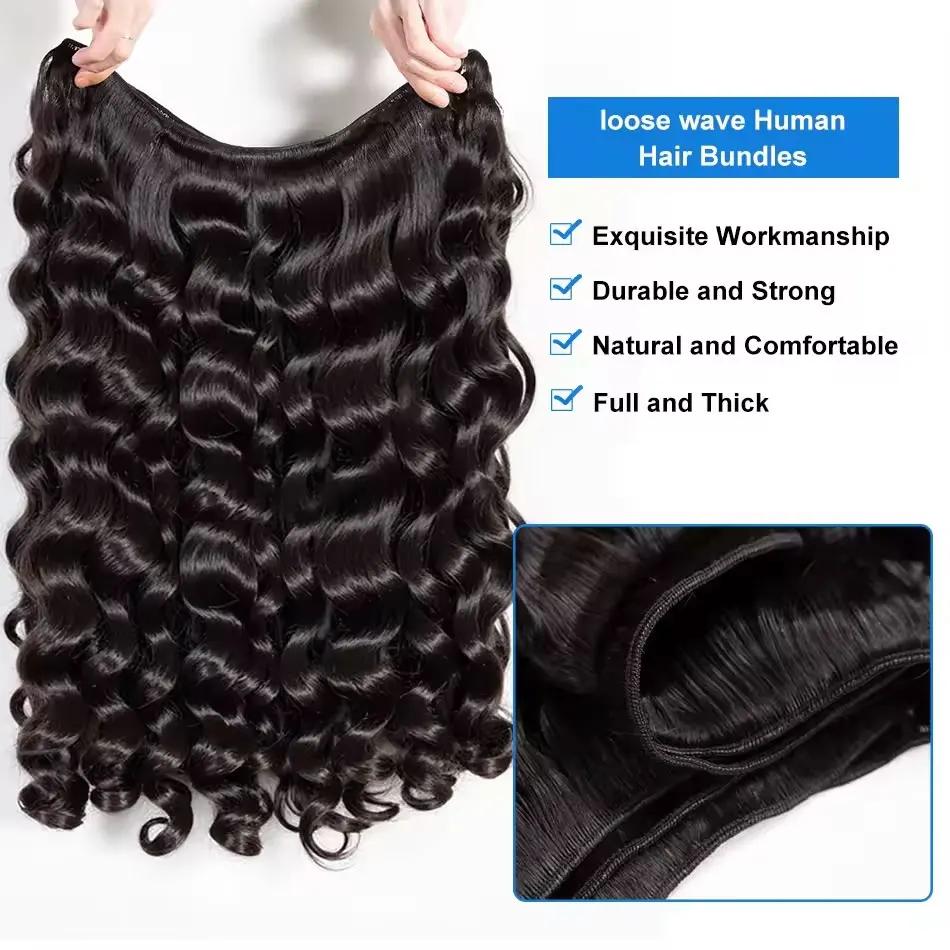 Extensions de Cheveux Humains Brésiliens Vierge Non Traités, Ondulés et Profonds, 30-40 Pouces, Lots