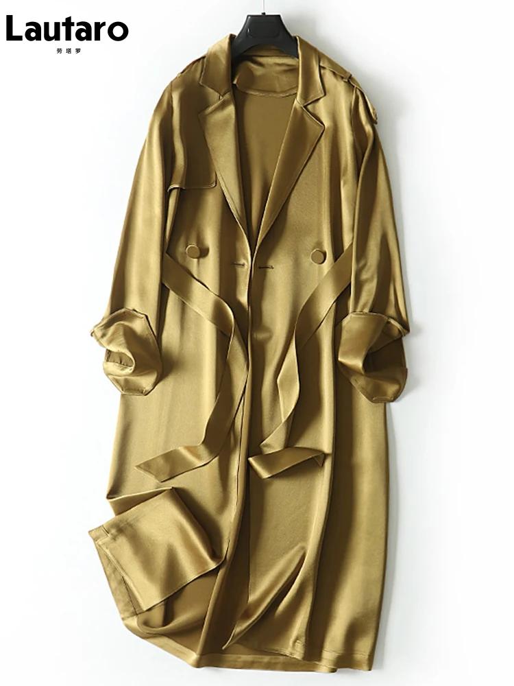 Lautaro-Manteau Long en Satin et Acétate pour Femme, Doux, Luxe, Élégant, Flowy, Chic, Haute Qualité