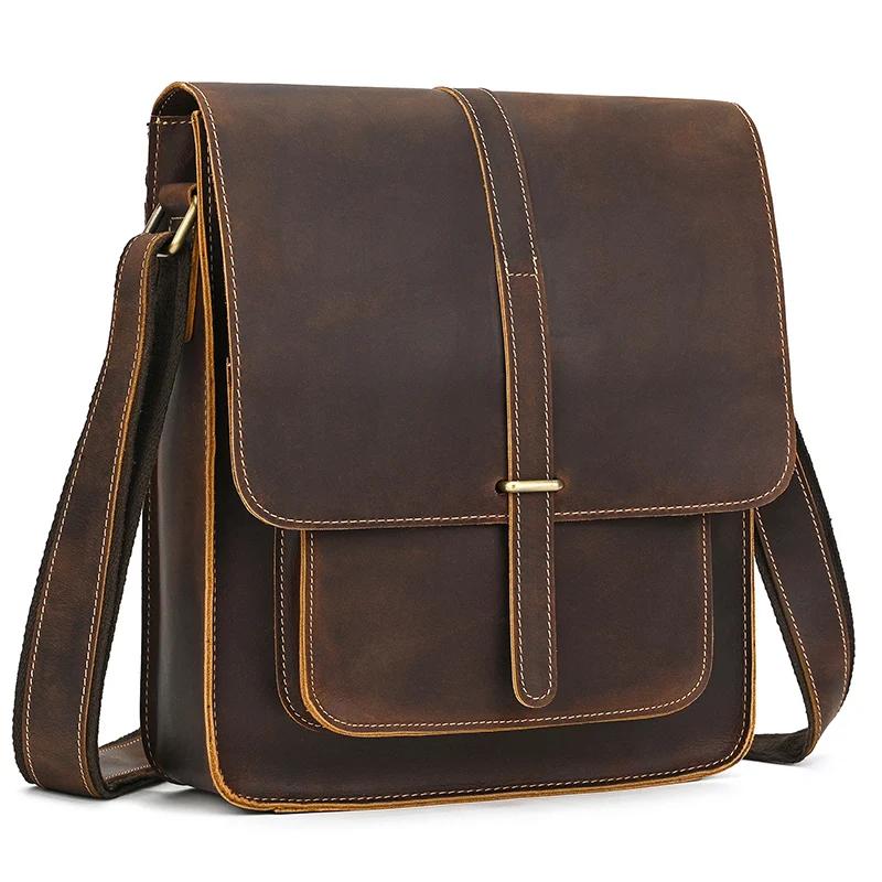 Sac à bandoulière Vintage en cuir véritable pour hommes, sacoche à bandoulière en peau de vache