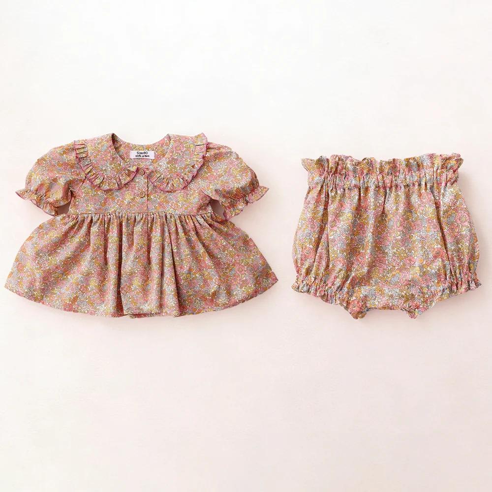 Tenues d'été pour bébé fille 0-2 ans, motif floral vintage, 100% coton, ensemble de 2 pièces, vêteme