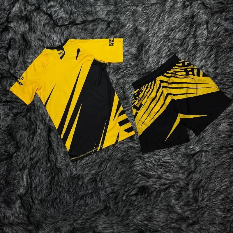 Nouvel ensemble sportif IMMAF 2026 – T-shirts et shorts graphiques noirs et roses pour hommes, sécha
