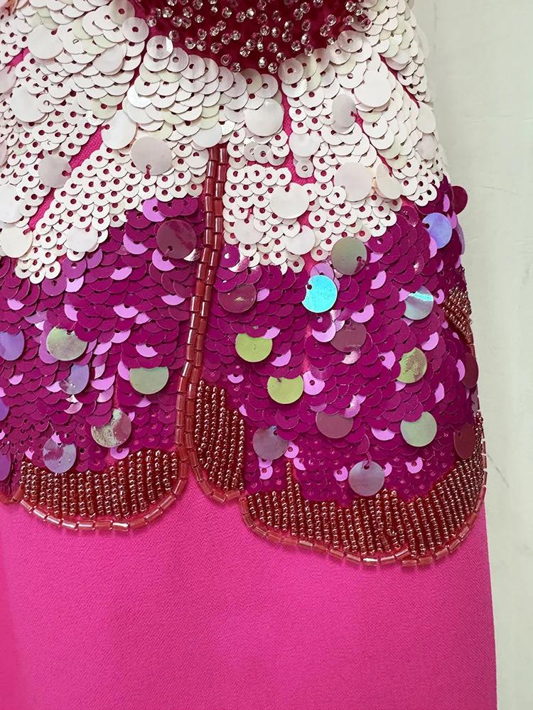 HIGH STREET Nouveauté 2026 Robe midi à manches courtes pour femme, de créateur, ornée de perles et d