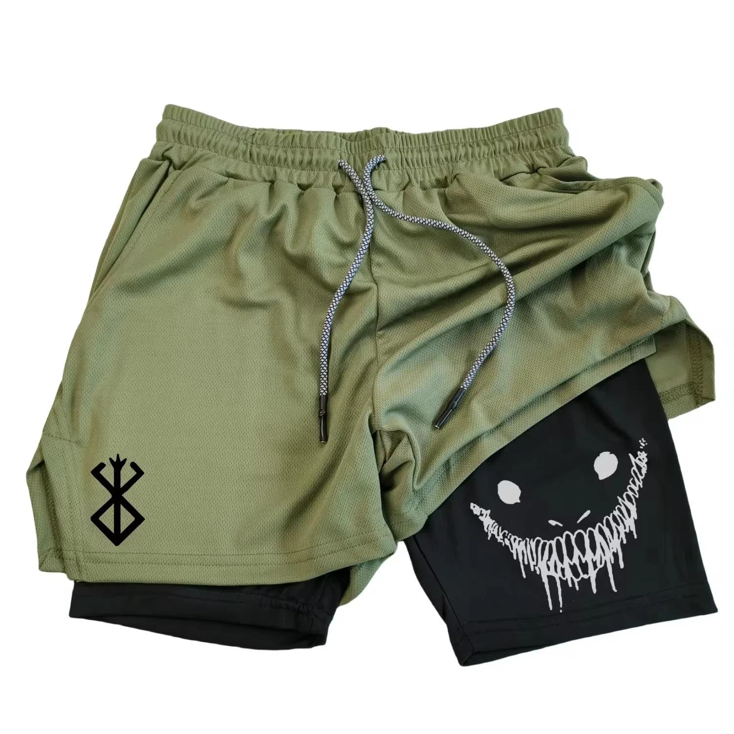 Short sport homme anime Berserk 2 en 1 séchage rapide fitness entraînement double pont serviette