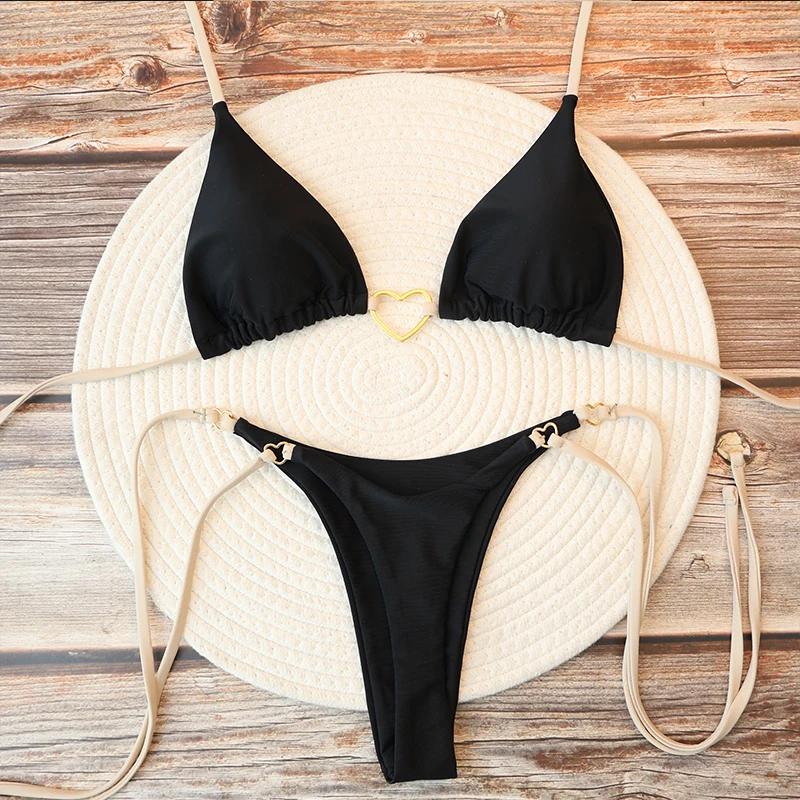 Femmes Sexy brésilien Bikini ensemble licou Triangle haut string bas deux pièces maillot de bain coe