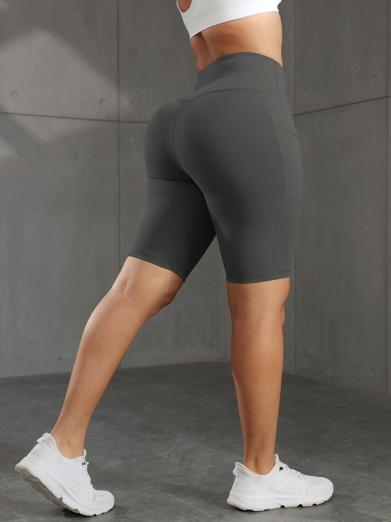CHRLEISURE – short de Yoga solide pour femmes, avec 3 poches, taille haute, collants d'entraînement,