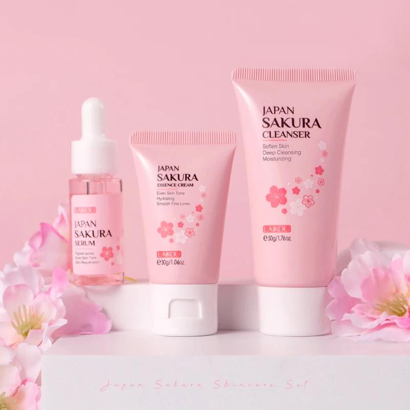LAIKOU japon Sakura ensemble de soins de la peau Kit Anti-âge hydratant lissage des rides éclatage s