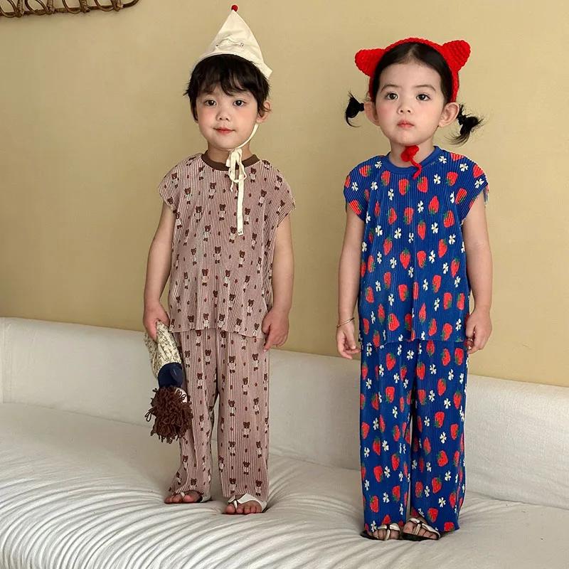 MILANCEL – ensemble de vêtements d'été pour enfants de 1 à 10 ans, T-shirt + short à motif d'ours de