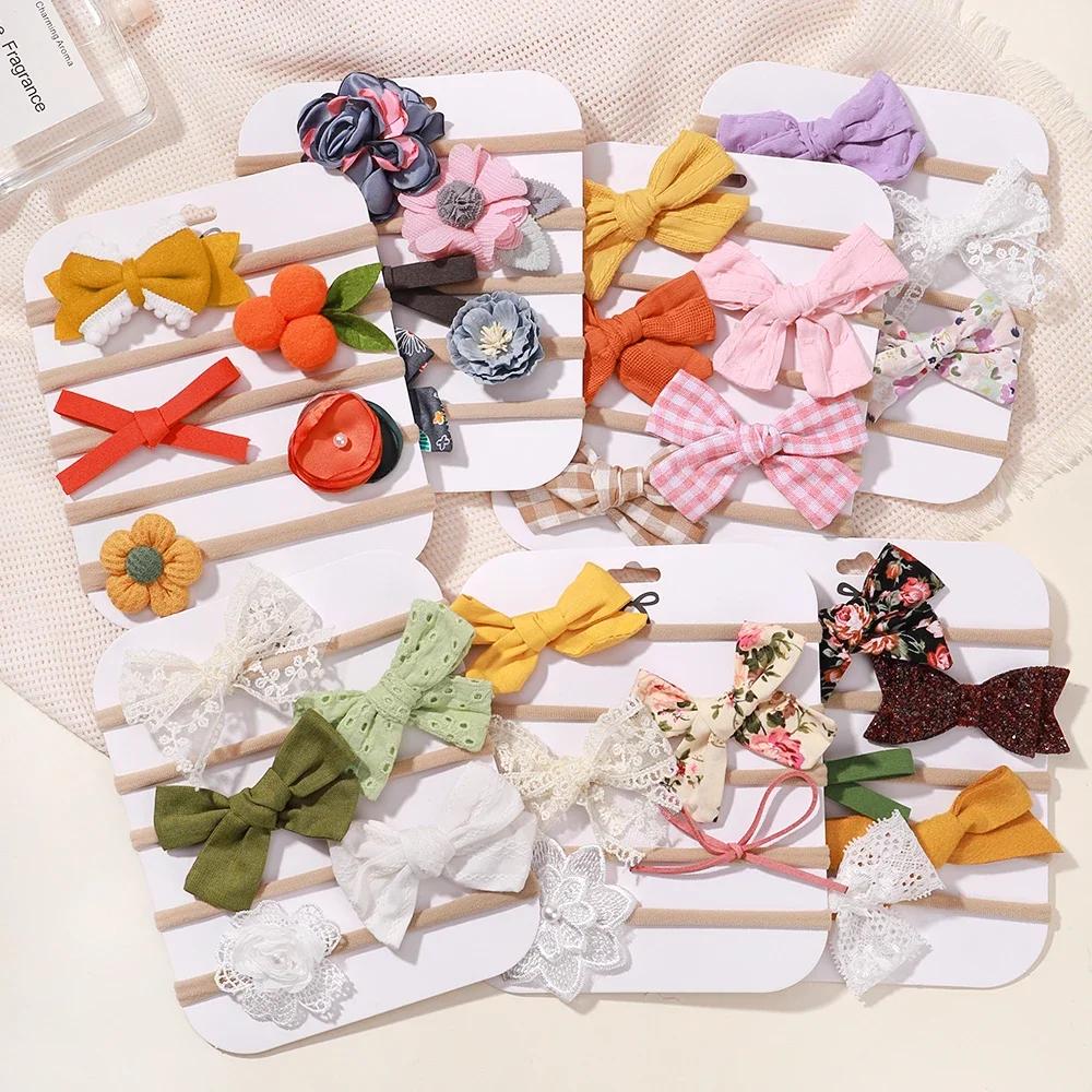5 pièces/lot bébé élastique en Nylon bandeau nouveau-né belle fleur dentelle arc bandeau pour fille