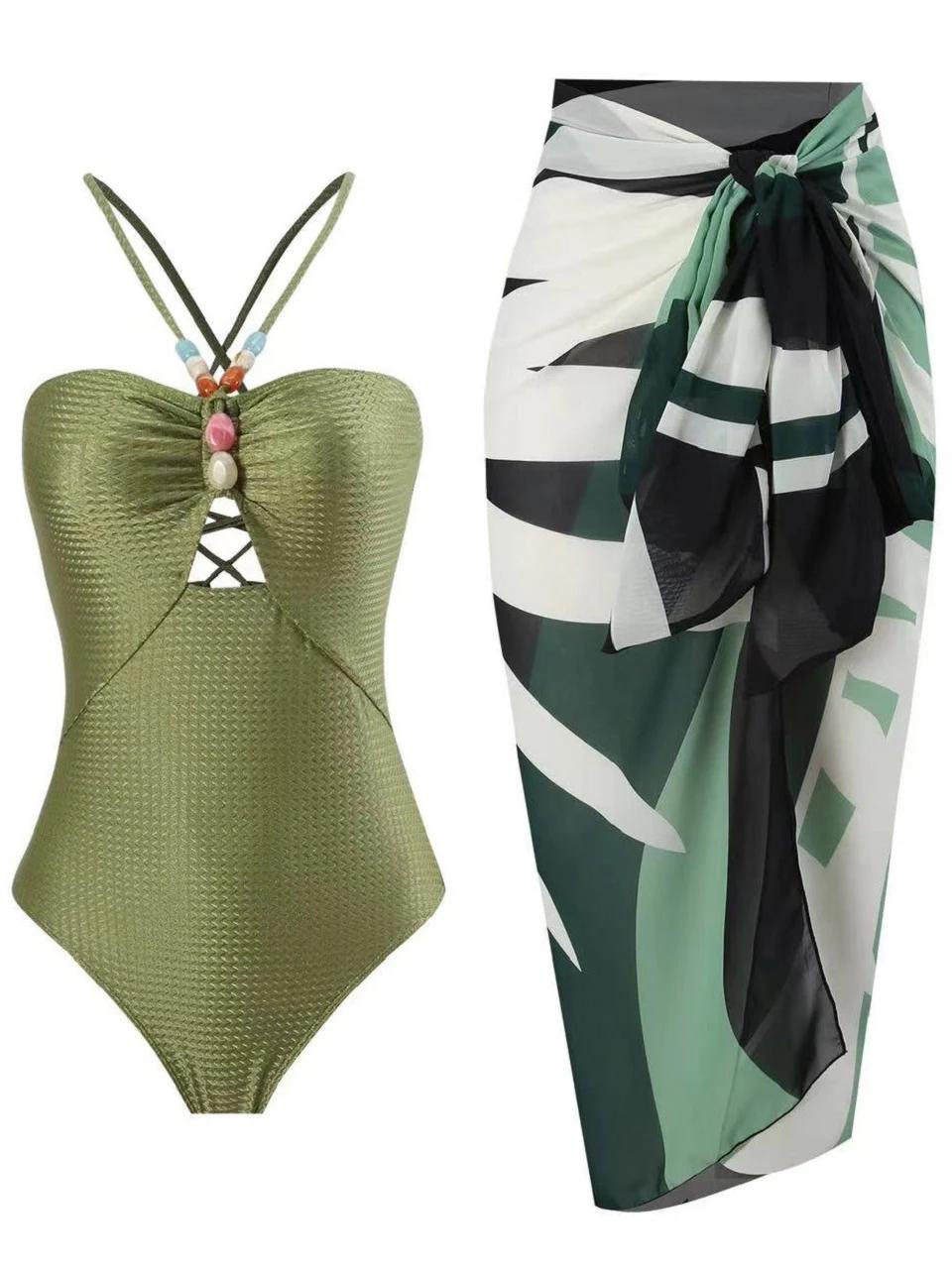 Deux pièces Bikinis maillot de plage 2024 femmes Sexy cordon body avec jupe longue été femme bain na