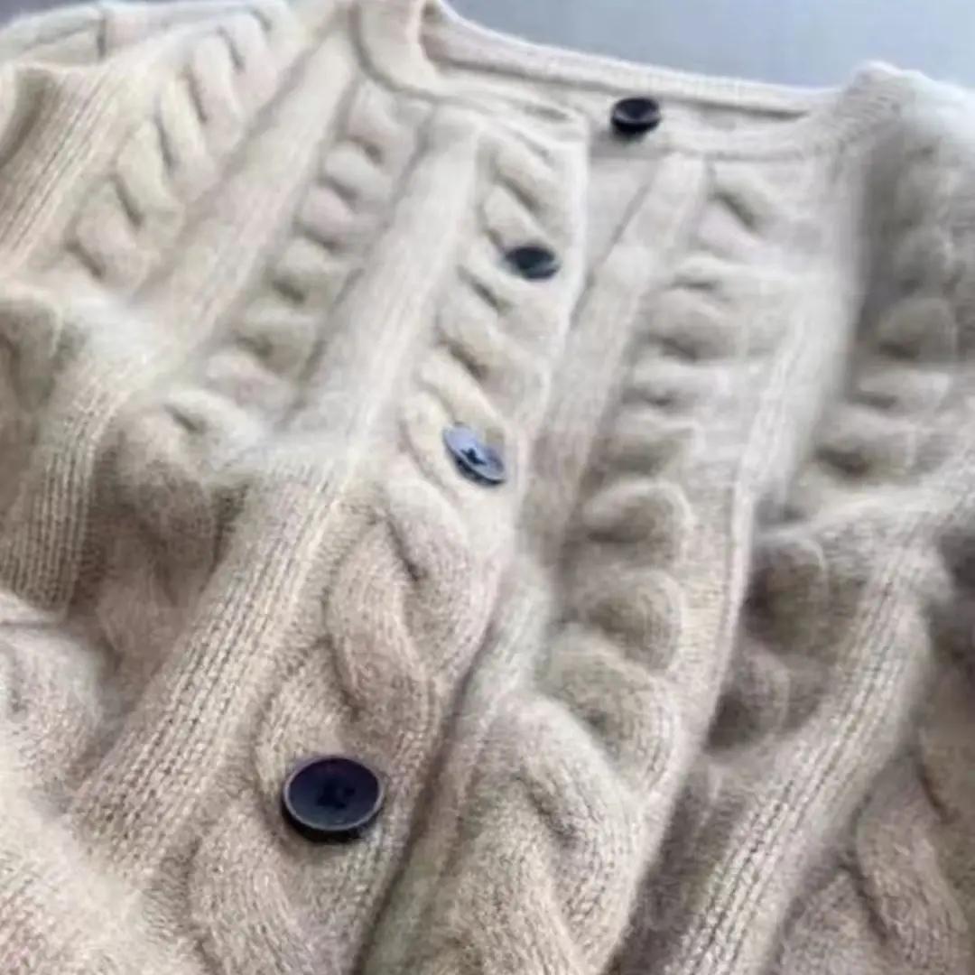 WinvyNee femmes laine mérinos Cardigans pull solide col rond torsion décontracté tricoté hauts hiver