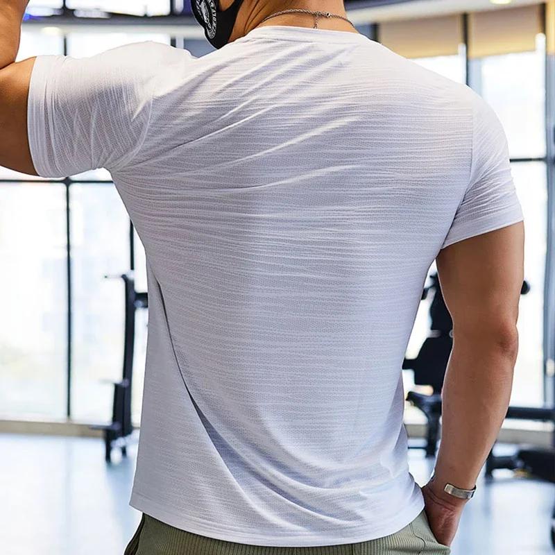 Entraînement musculaire Compression T-shirt homme course coupe sèche T-shirt couleur unie grande tai