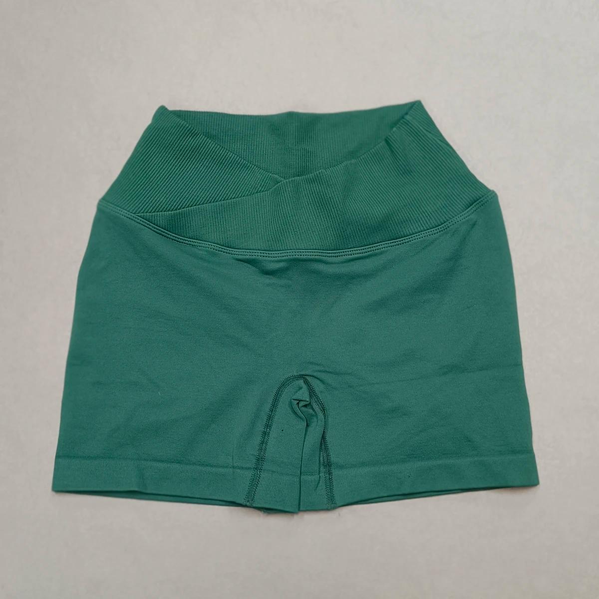 Short de Sport taille croisée pour femmes, short de Yoga, d'entraînement, de course, taille haute, P