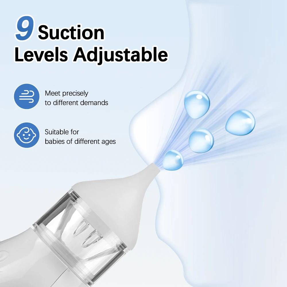 Aspirateur Nasal électrique pour bébé, à faible bruit, 9 niveaux d'aspiration, nettoyeur de nez Rech