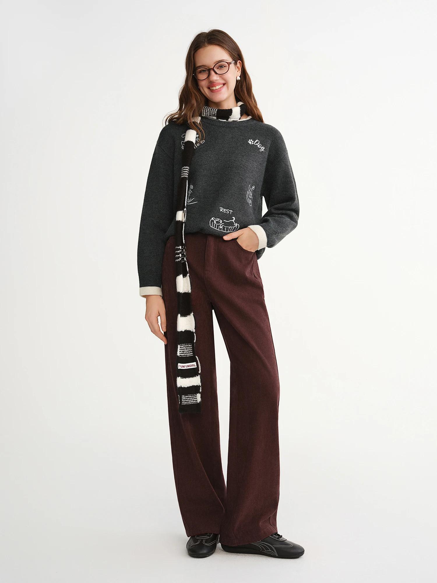 DUSHU 2025 Pantalon droit taille haute à jambes larges pour femme - Pantalon décontracté de bureau a
