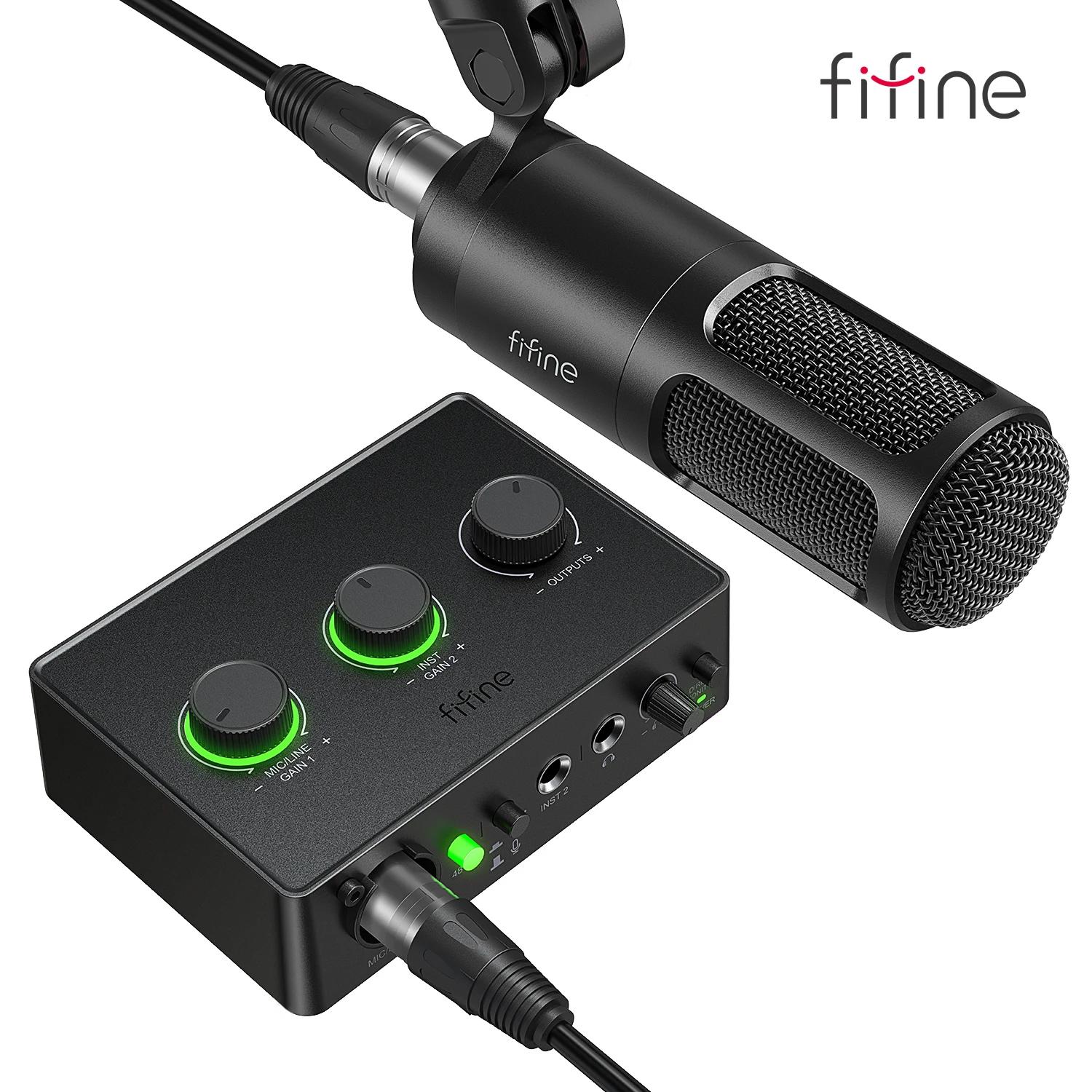 FIFINE-Kit Podcast avec Micro ociamique/Carte Son, Studio Tout-en-un avec Centre Audio pour PC Strea