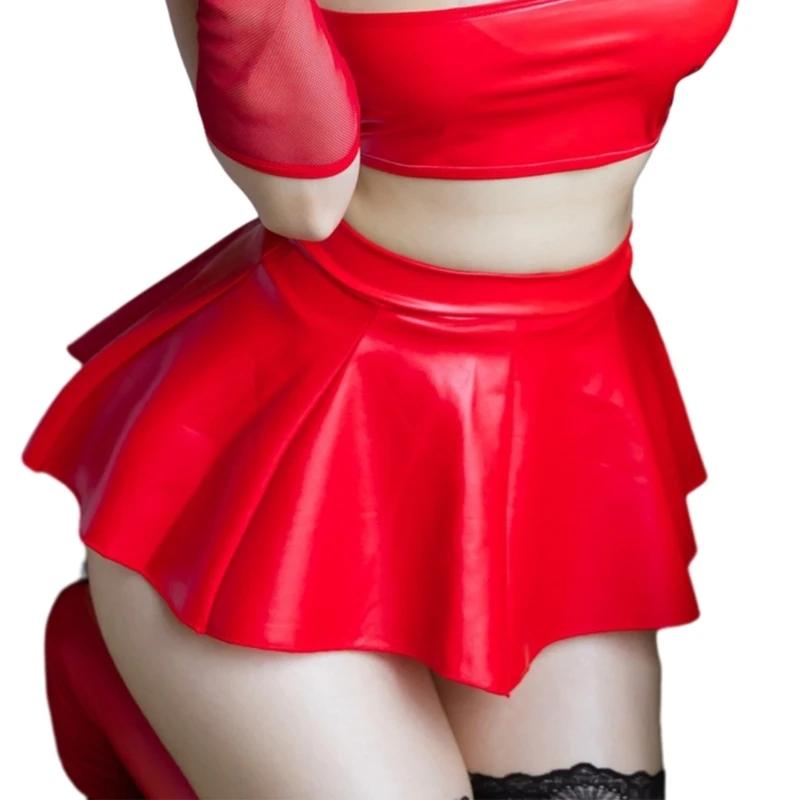 Mini jupe plissée en Faux cuir PU pour femmes, Sexy, taille haute, courte, Lingerie, tenue danse cha
