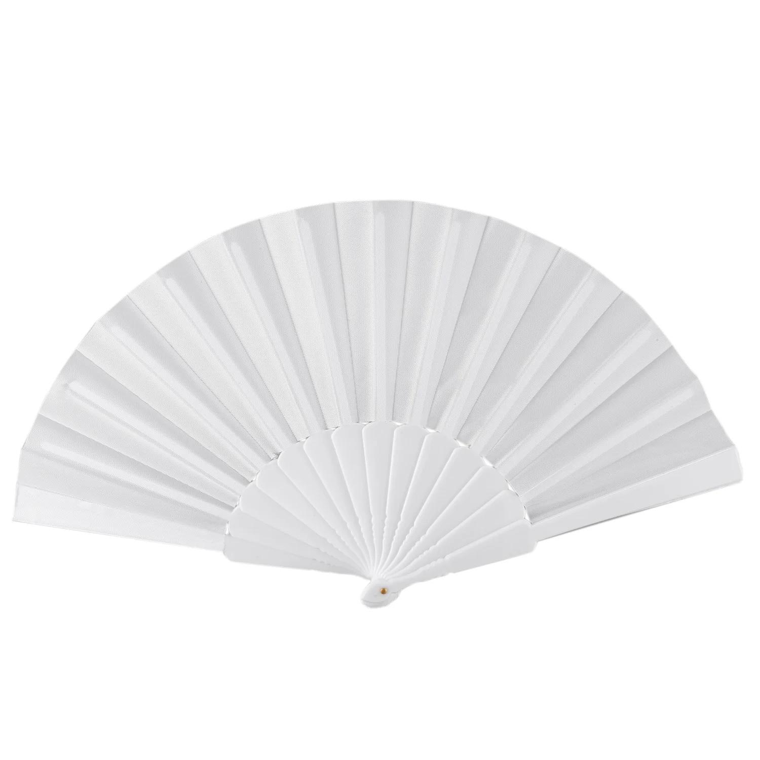 Éventail Pliable à la Main en Tissu Plastique Blanc pour Homme et Femme