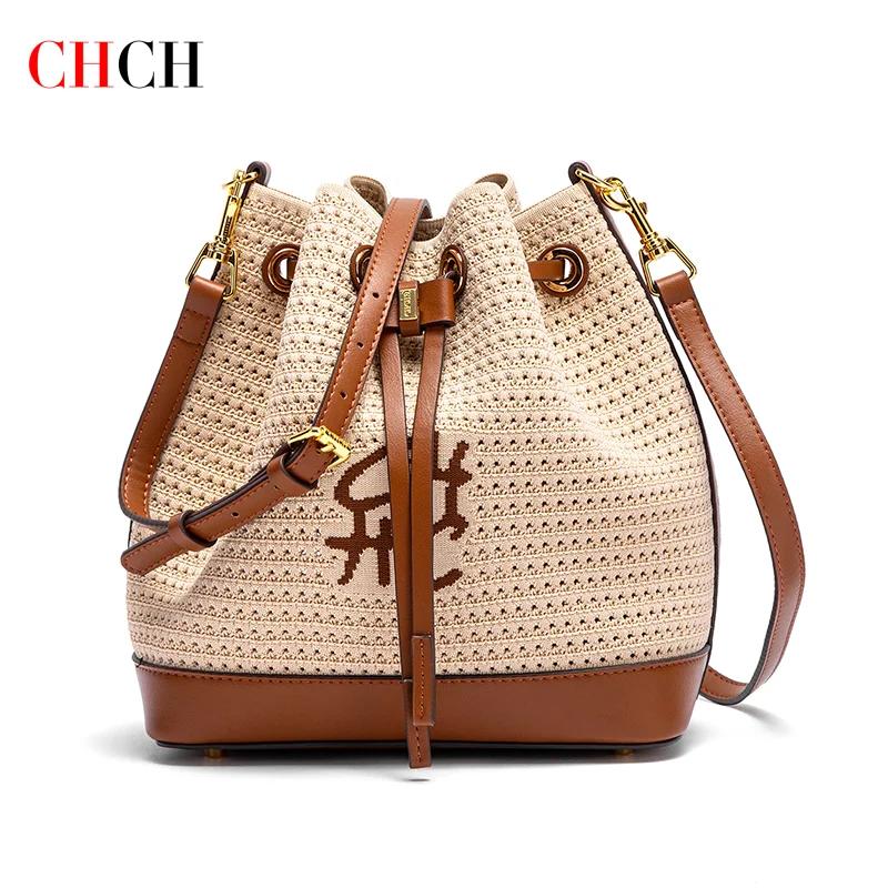 CHCH sac seau femme printemps nouveau tissu épissage conception sac à main Style vacances sac à band